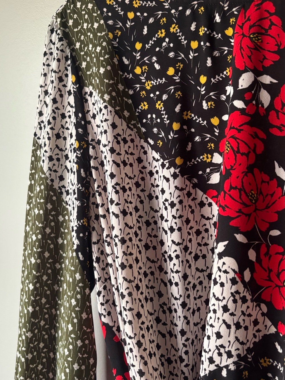 LIBBY Eldelman Floral Patchwork Long Sleeve Dress - Red, Olive, Black - Picture 6 of 8